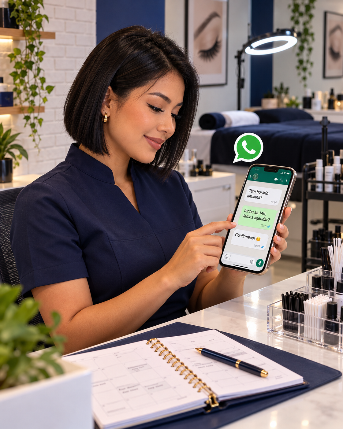 Lash designer confirmando agendamento pelo WhatsApp